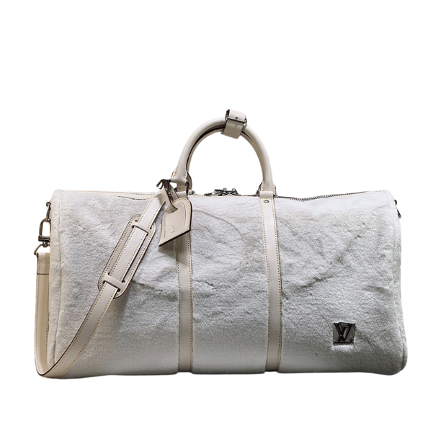 LOUIS VUITTON PUFFY SHEARLING KEEPALL BANDOULIÈRE 50 BEIGE 19.7 INCHES M23108
