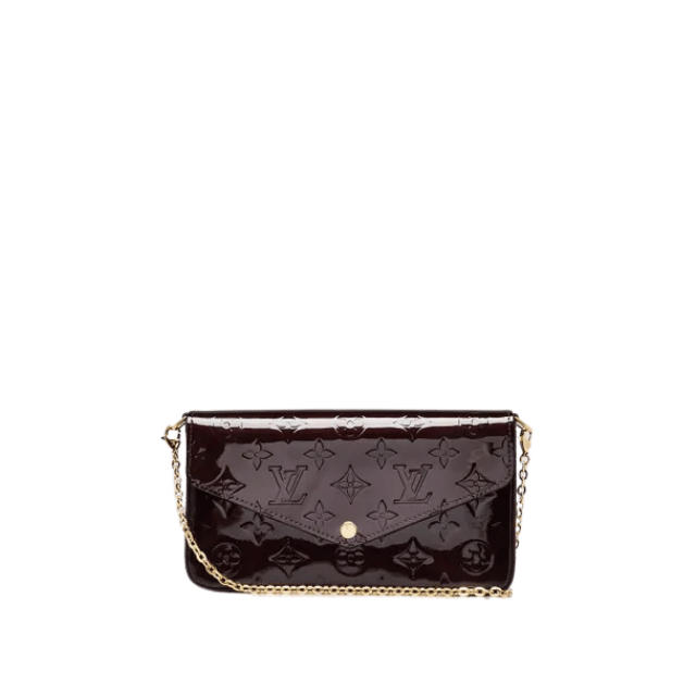 LOUIS VUITTON POCHETTE FÉLICIE MONOGRAM VERNIS LEATHER BLACK 8.3 INCHES M61276