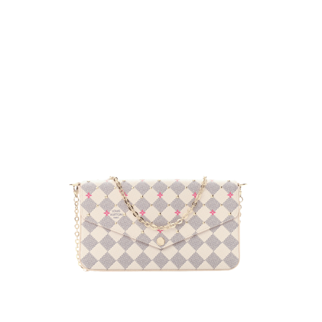 LOUIS VUITTON POCHETTE FÉLICIE DAMIER AZUR CANVAS FUCHSIA 8.3 INCHES N64616
