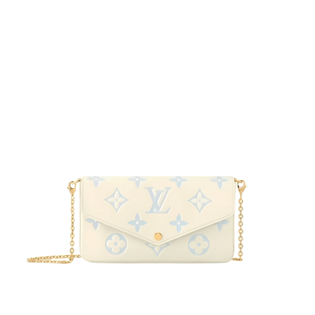 LOUIS VUITTON POCHETTE FÉLICIE MONOGRAM EMPREINTE LEATHER LATTE WHITE / CANDY BLUE 8.3 INCHES M83025