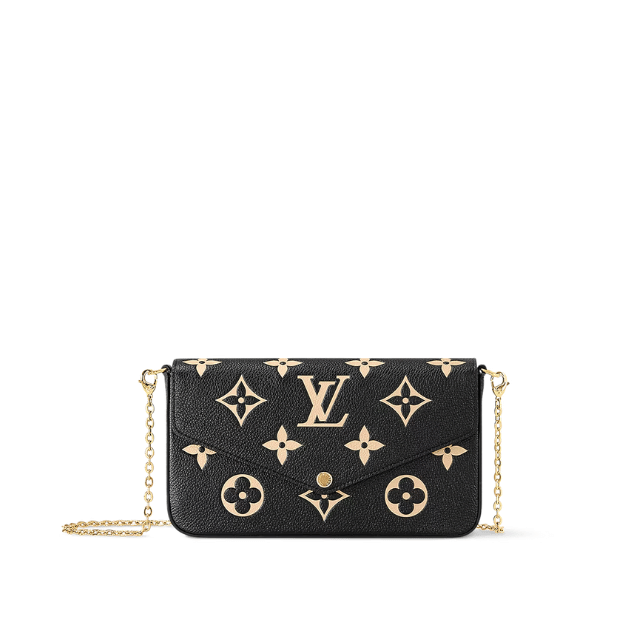LOUIS VUITTON POCHETTE FÉLICIE MONOGRAM EMPREINTE LEATHER BICOLOR BLACK/BEIGE 8.3 INCHES M82479