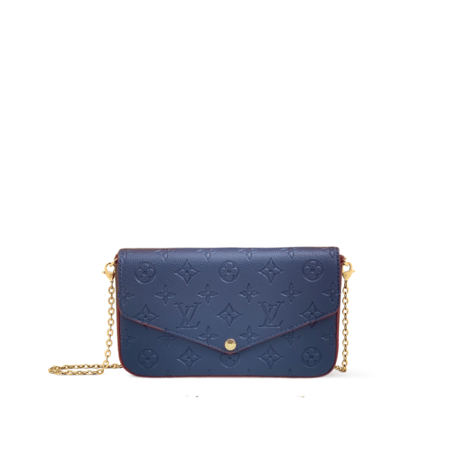 LOUIS VUITTON POCHETTE FÉLICIE MONOGRAM EMPREINTE LEATHER NAVY BLUE 8.3 INCHES M64064