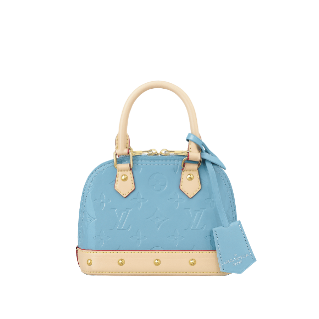 LOUIS VUITTON NANO ALMA MONOGRAM VERNIS BLUE BEIGE 9.4 INCHES M13078