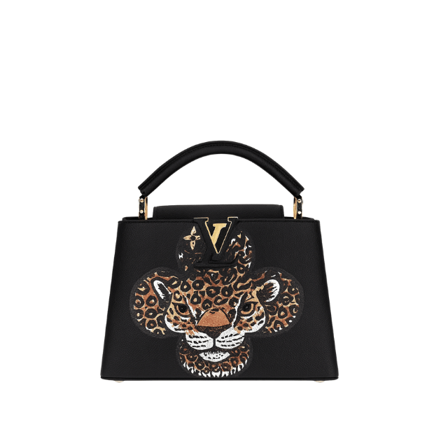 LOUIS VUITTON CAPUCINES MINI WILD AT HEART LEOPARD MOTIF BLACK 7.9 INCHES