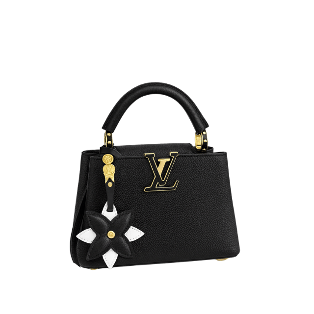 LOUIS VUITTON CAPUCINES MINI WITH FLOWER CHARM BLACK 8.7 INCHES