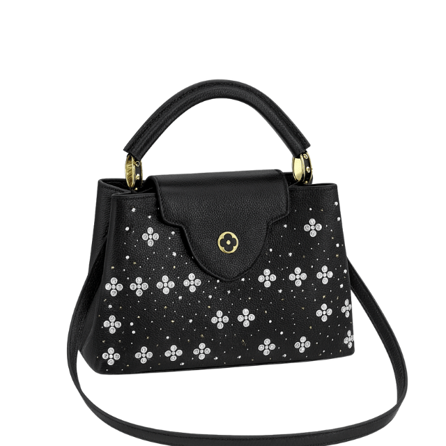 LOUIS VUITTON CAPUCINES BB BLACK WITH FLOWER STUDS BLACK 10.6 INCHES
