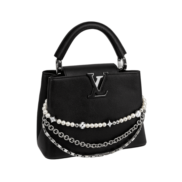 LOUIS VUITTON CAPUCINES BB WITH PEARL AND CHAIN BLACK 10.6 INCHES