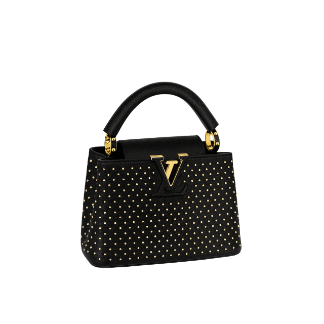 LOUIS VUITTON CAPUCINES MINI WITH STUDS BLACK 7.9 INCHES