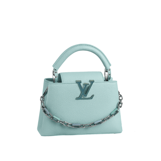 LOUIS VUITTON CAPUCINES MINI WITH CHAIN GREEN 7.9 INCHES