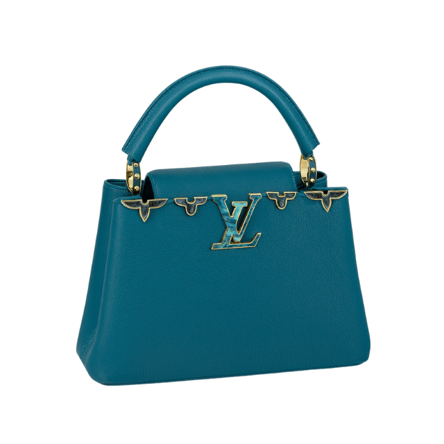 LOUIS VUITTON CAPUCINES BB WITH ENAMEL DETAIL TURQUOISE 10.6 INCHES