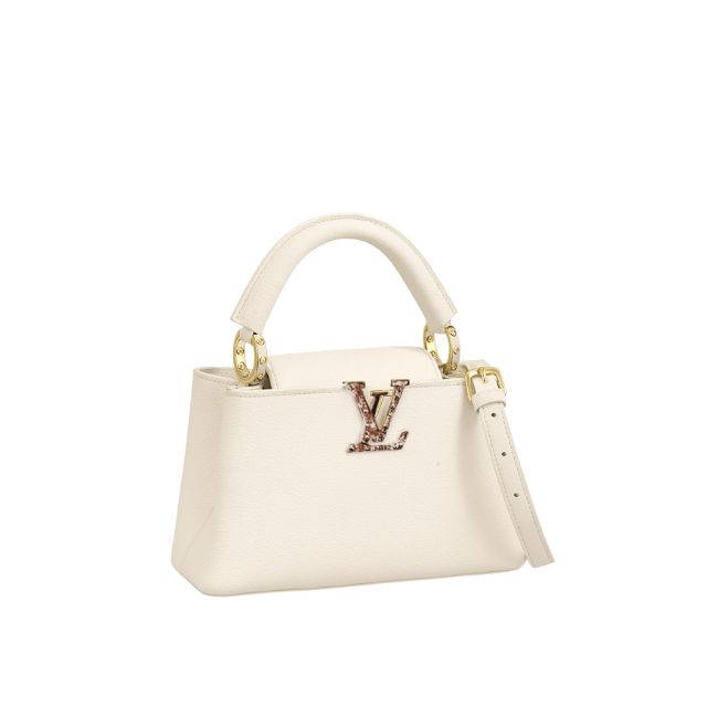 LOUIS VUITTON CAPUCINES MINI TAURILLON LEATHER WITH PYTHON INLAY WHITE 8.7 INCHES