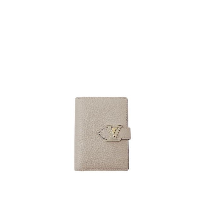 LOUIS VUITTON VERTICAL COMPACT WALLET CAPUCINES TAURILLON LEATHER BEIGE 3.5 INCHES M82198