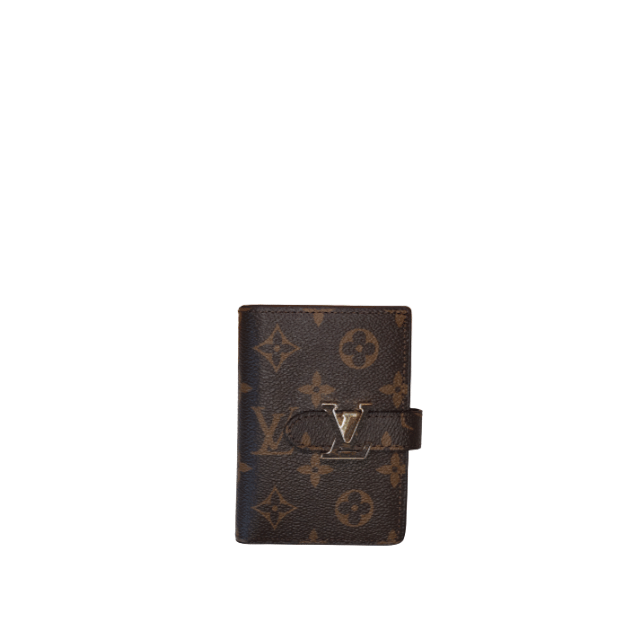 LOUIS VUITTON VERTICAL COMPACT WALLET CAPUCINES TAURILLON LEATHER MONOGRAM CANVAS BROWN 3.5 INCHES M82198