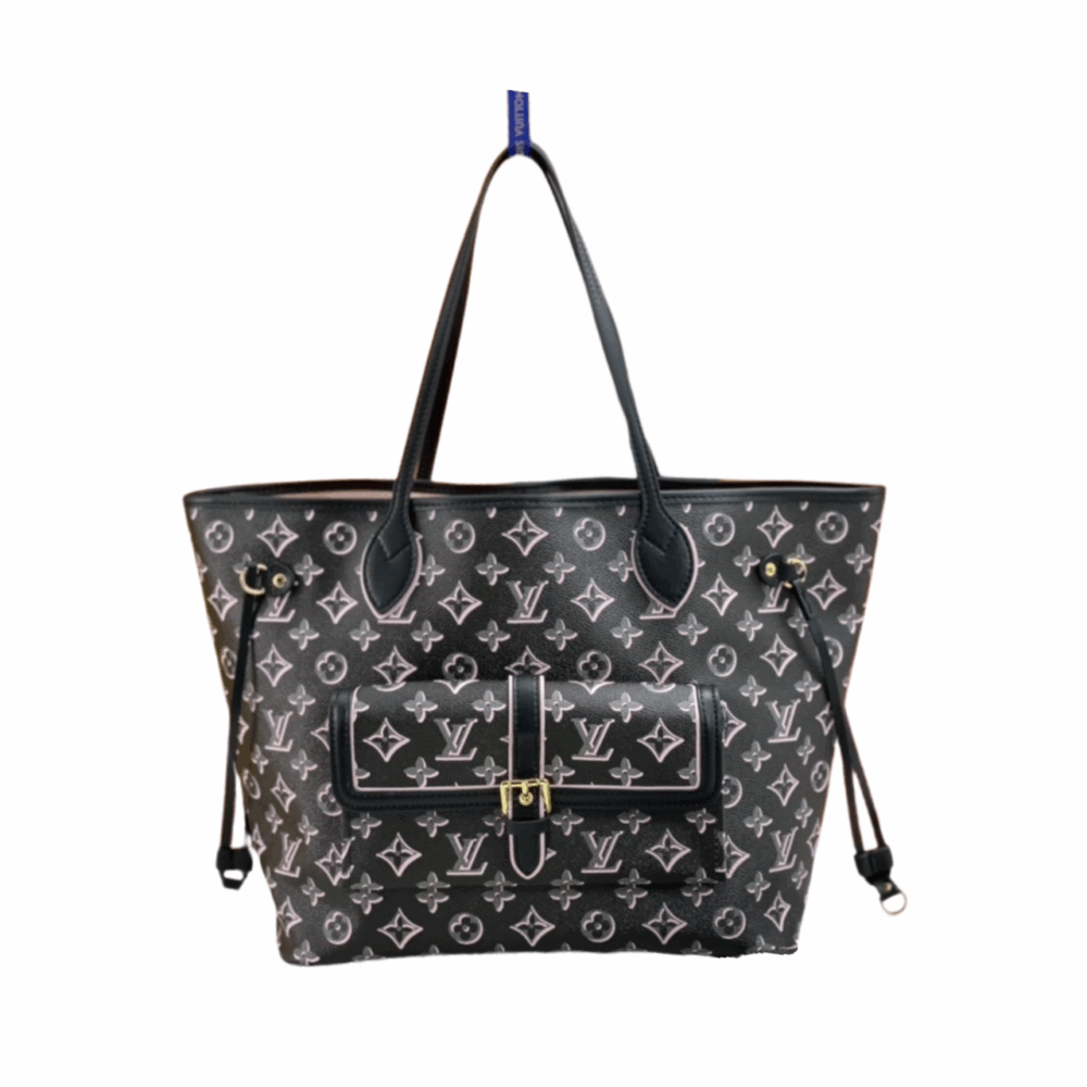 LOUIS VUITTON NEVERFULL MM MONOGRAM EMPREINTE LEATHER WITH POUCH POCKET BLACK 12.2 INCHES M20921