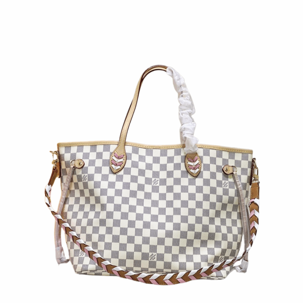 LOUIS VUITTON NEVERFULL MM BRAIDED DAMIER AZUR CANVAS BEIGE 12.2 INCHES N50047