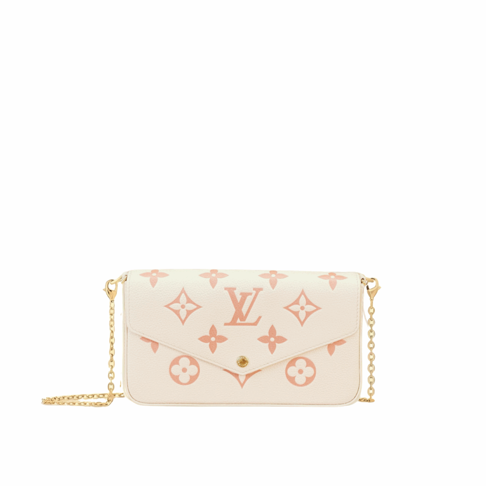 LOUIS VUITTON POCHETTE FÉLICIE MONOGRAM EMPREINTE LEATHER LATTE WHITE / CANDY PINK 8.3 INCHES M83025
