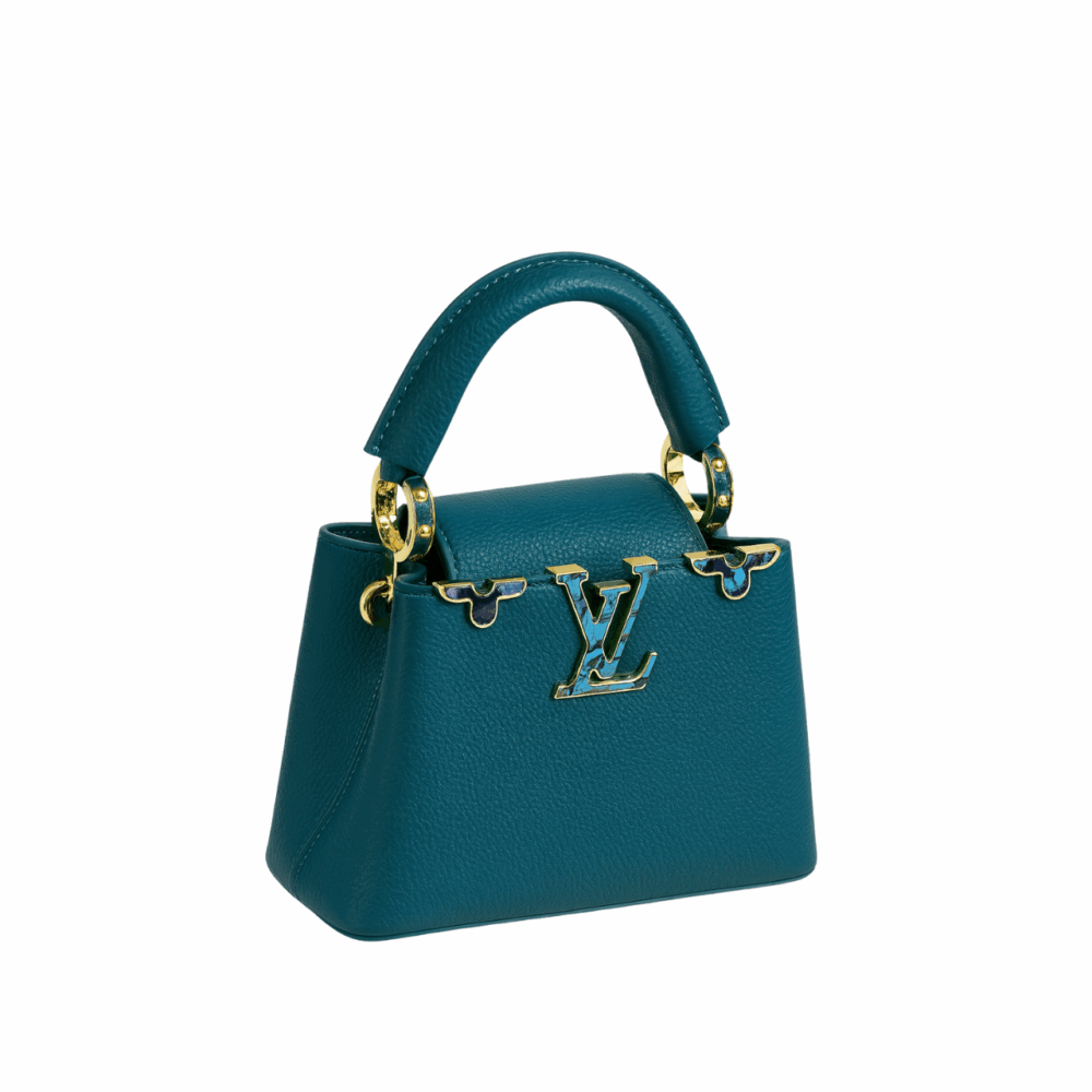 LOUIS VUITTON CAPUCINES MINI WITH ENAMEL DETAIL TURQUOISE 7.9 INCHES
