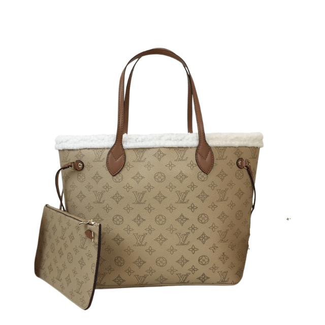 LOUIS VUITTON NEVERFULL MONOGRAM SHEARLING TRIM MM 12.2 INCHES M56960